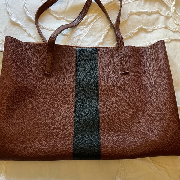 Handbags - Brown Tote Bag with Black Center Stripe